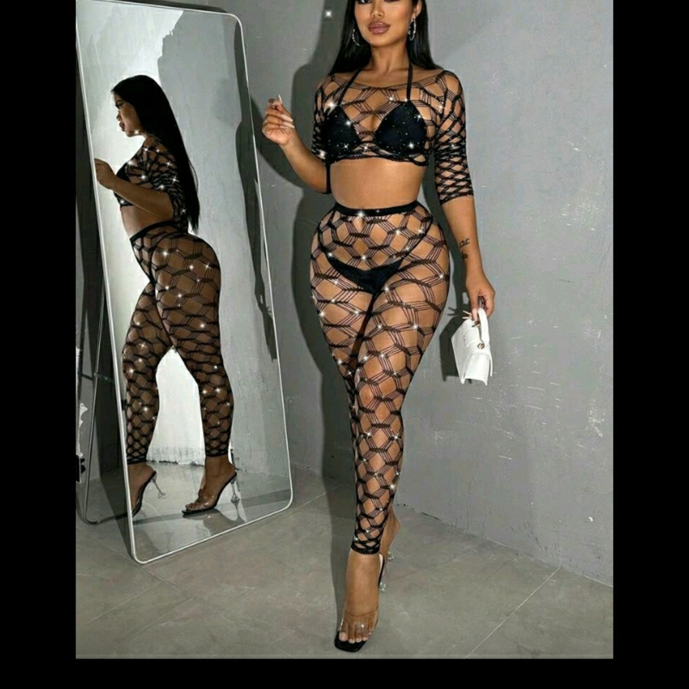 Black Mesh Women Jumpsuit